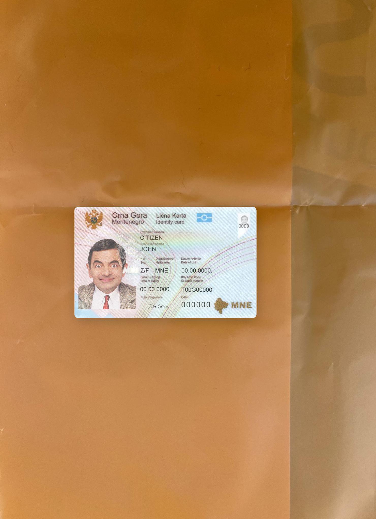Downloadable Montenegro ID card photolook real example